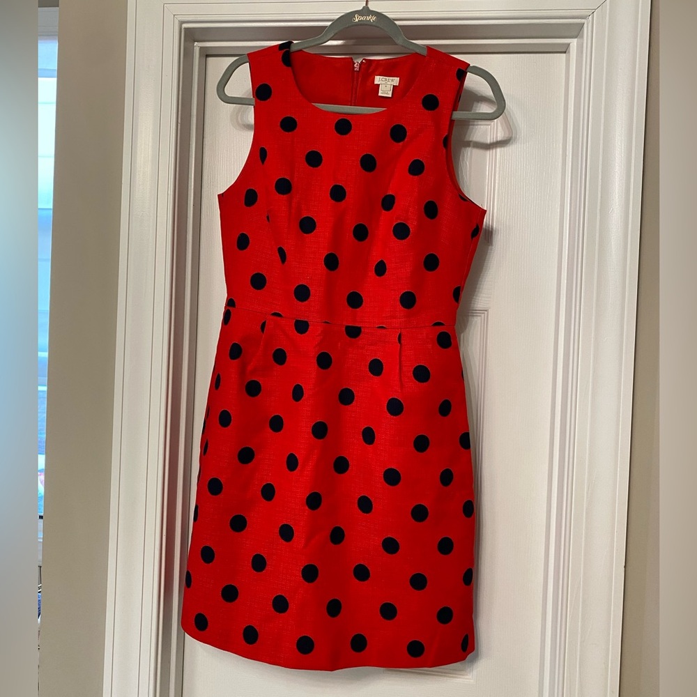 J. Crew Factory Red Midi Dress with Black Polka Dots